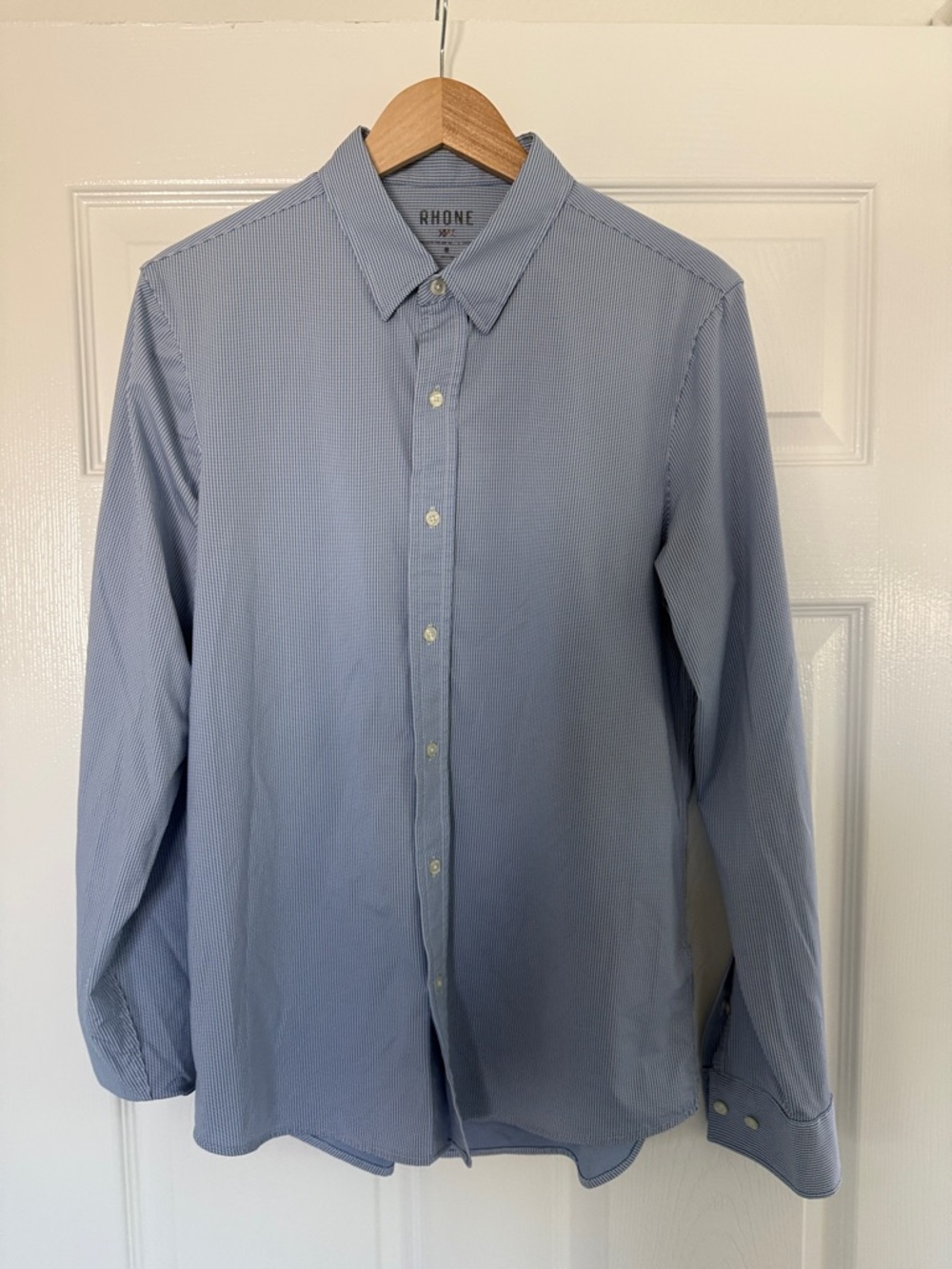 RHONE Men's Pale Blue Micro-Check Dress Shirt